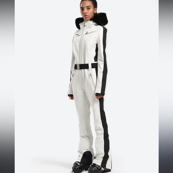 Women's White and Black Ski Jacket - Picture 1 of 8
